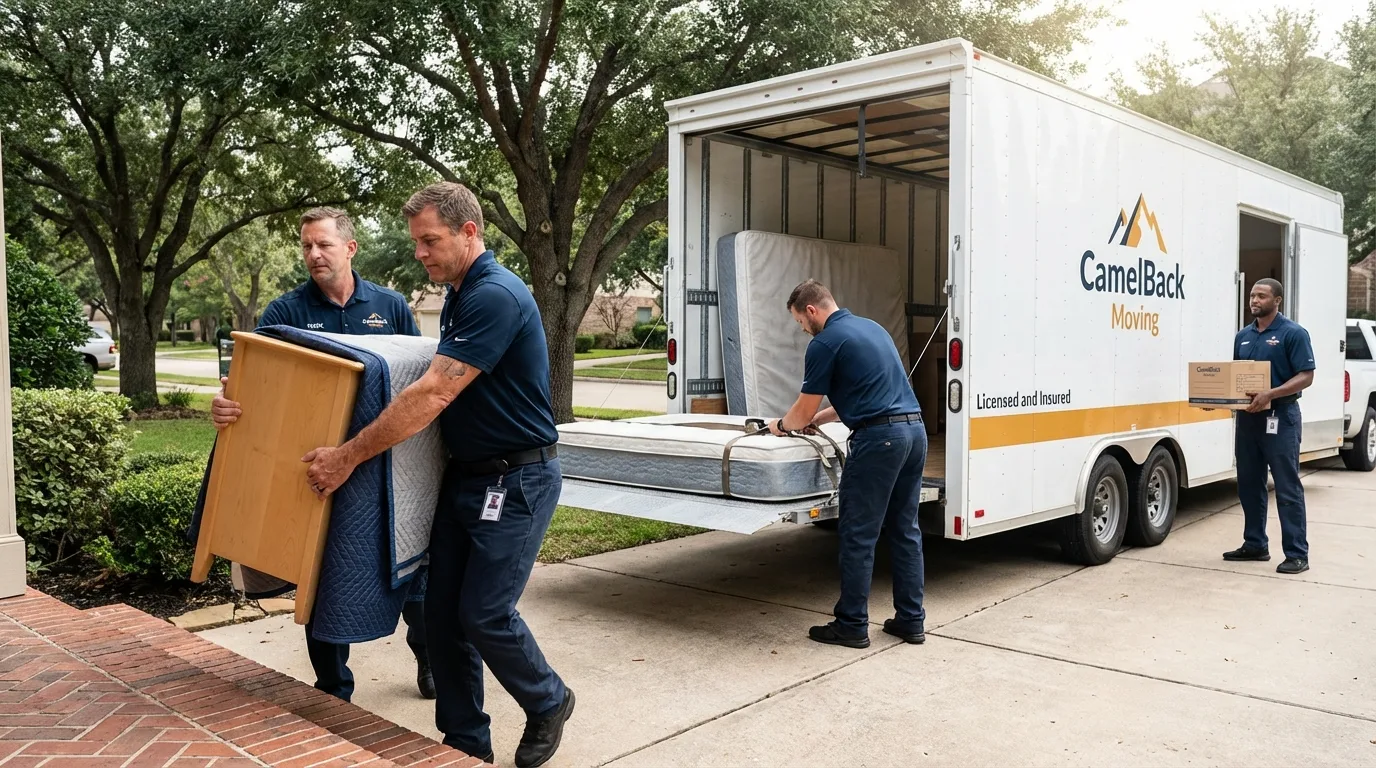 Crew loading residential truck for cross-state move from Sweet Home, OR