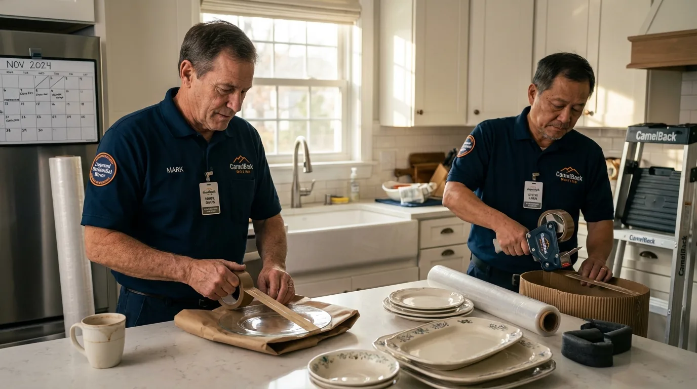 Professional crew packing kitchen dishware in Sweet Home, OR